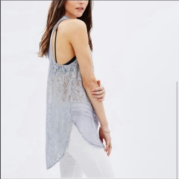 Free People Maisie Modern Mesh Lace Tunic Tank Top Gray Size S - Picture 2 of 11
